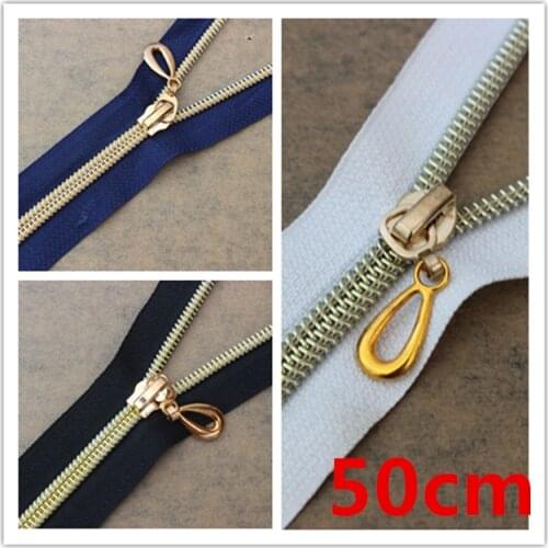 5pieces 50cm Length Zippers Open End Metal Gold Tone Teeth Sewing Zippers For Coat Jeans