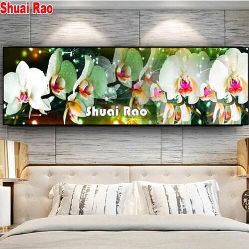 5D DIY Diamond Painting Green Orchid Full Square Round Diamond Art Mosaic Cross Stitch Home Decor Beautiful Flower Large Size