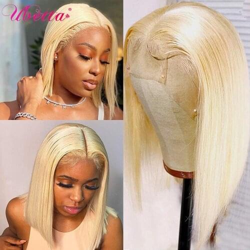 613 Honey Blonde Bob Wigs Colored Short Brazilian Remy Straight Bob 13x4 Lace Front Human Hair Wig Lace Frontal Wigs For Women