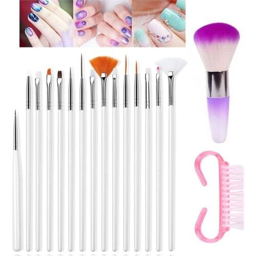 Acrylic Nail Art Brush Kit UV Gel Painting Drawing Brushes Pen Pencil Nail Dotting Manicure Remove Dust Cleaning Nail Brush Tool