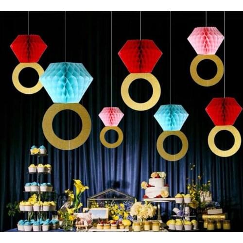 Diamond ring honeycomb ball pendant Birthday wedding party decoration honeycomb paper ball wedding venue decoration supplies