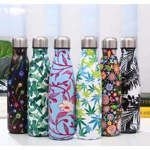 500ml Peacock feather Water Bottle Stainless Steel Hot Cold Cola Bottle Double-Wall Insulated Vacuum Flask Sports eco friendly