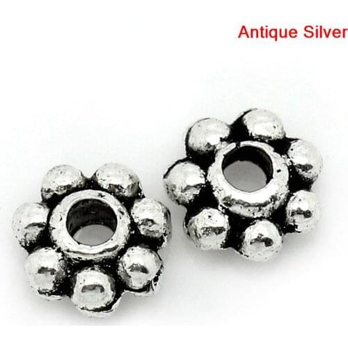 DoreenBeads Zinc metal alloy Spacer Beads Flower silver color About 4mm(1/8")x 4mm(1/8"),Hole:Approx 1mm,100 PCs