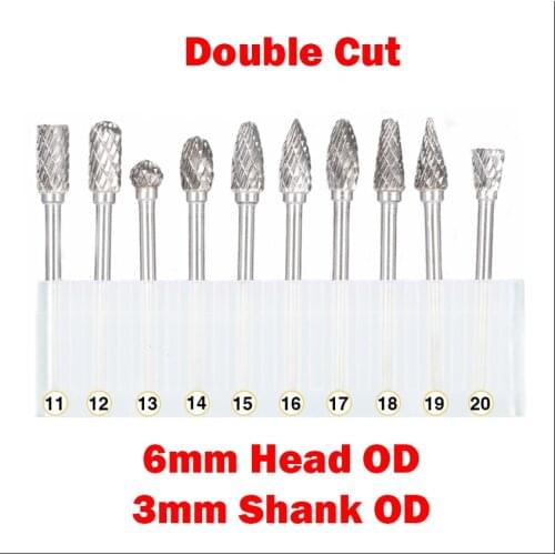 3mm Shank OD 6mm Head OD Double Cut CNC Tool Grinder Tungsten Carbide Woodworking Milling Cutter Polishing Head Rotary File