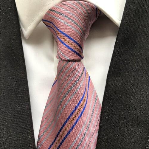 10 cm Width New Design Mens Formal Ties Jacquard Woven Neck Tie Peach Pink with Blue Stripes Corbata Neckties