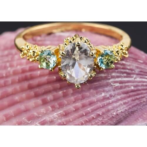 Exquisite White Oval Crystal Rings For Women Elegant With Blue Zirconia Gold Color Rings For Female Wedding Band Gift O3M474