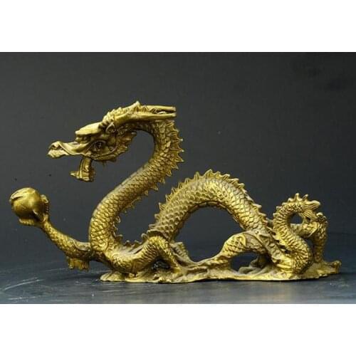 China Old Antique Brass Hand-carved Statue --- Dragon