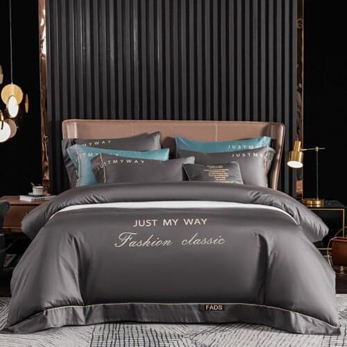 60S luxury Egyptian cotton bedding set embroidered Silky quilt cover soft duvet cover flat/fitted bed sheet pillowcases