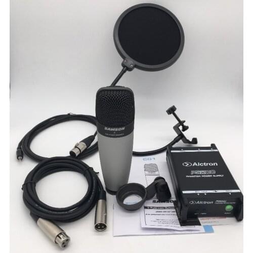 SAMSON C01 condenser microphone and Alctron PS200 48V phantom power with POP filter for recording vocal,acoustic instrument