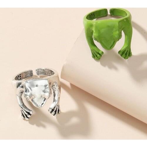 Korean Cute Green Frog Adjustable Finger Rings for Women Girls Teens Punk Fashion Frogs Toad Cool Ring Hiphop Animal Jewelry