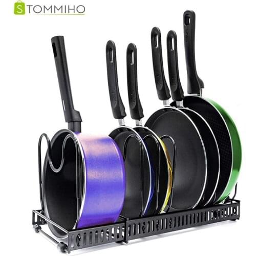 STOMMIHO Kitchen Organizer Rack Pot Pan Lid Holder Stainless Steel Adjustable Shelf Cookware Storage Multi Layer Accessories