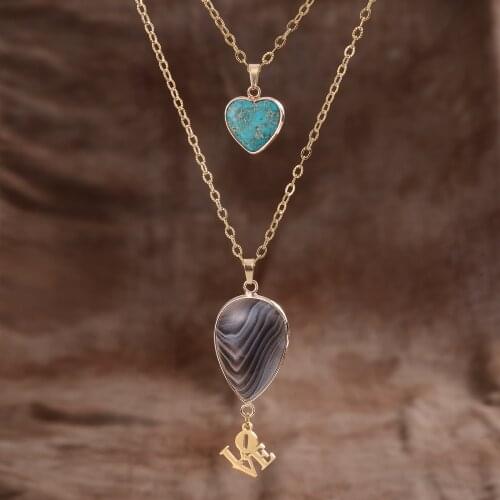 Love Pendant Persian Natural Stone Teardrop Heart Necklace