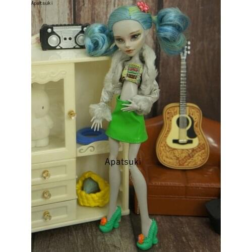 Grey Jacket Coat Crop Top Green Skirt for Monster High Doll Outfits Fashion Doll Clothes Set For Bratz Accessories 1/6 Kid Toys