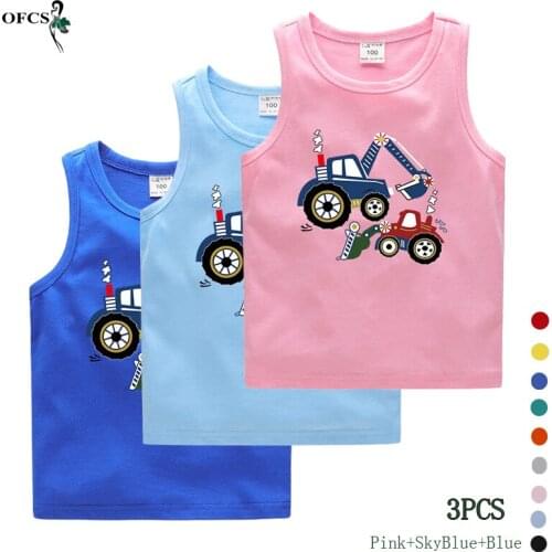 Summer Children Cotton Vest Top Boys Girls Cartoon Printed Soft Undershirt Teenager Underwear 3Pcs Different Color Tees Clothing