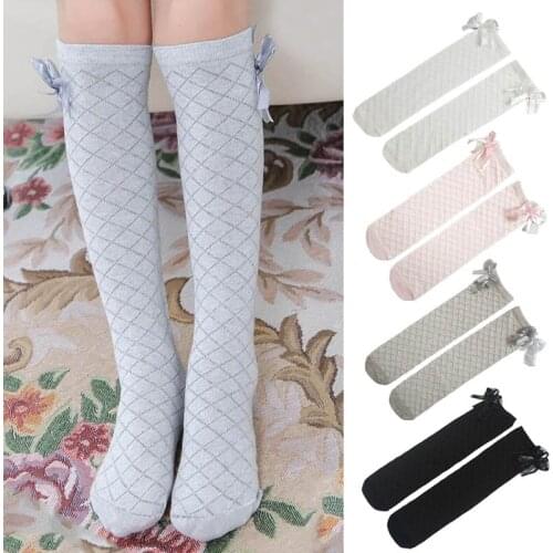 Cute Kids Baby Girls Solid Socks Childrens Knee High Socks For Toddler Bow-knot Cotton Princess Long Sock Leg Warmer Girls Sock