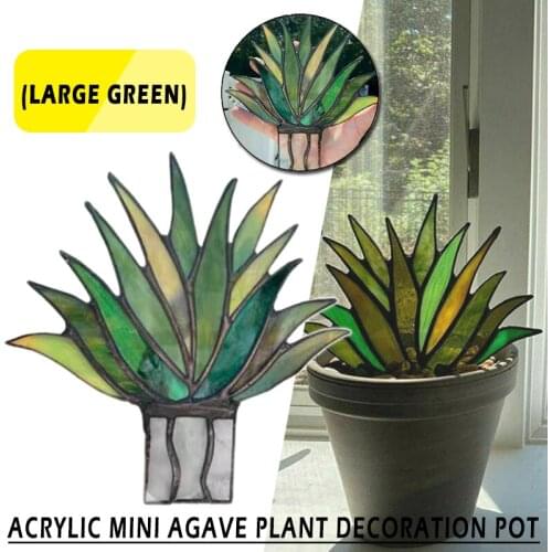 1pc Acrylic Mini Agave Potted Plant Pot Landscape Ornaments Home Garden Planter Decoration Green Rustic Sculpture