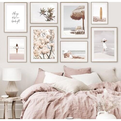 Sea Beach Waves Begonia Sexy Girls Flower Wall Art Canvas Painting Nordic Posters And Prints Wall Pictures For Living Room Decor