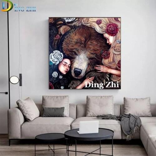 DIY Decor Diamond Painting Two Girls Hugging Bear 5D Embroidery Cross Stitch Full Square Round Drill Mosaic Handwork Needlework