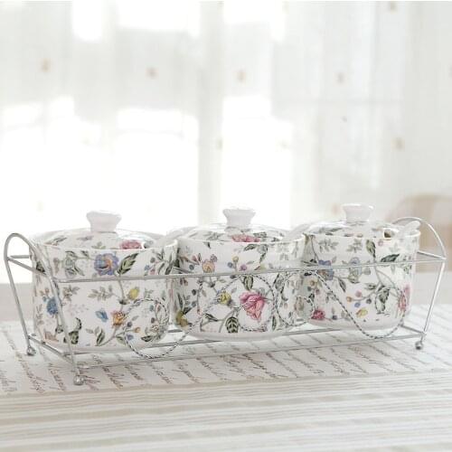 3pcs set, fine bone china spice jars with lid and spoon set, porcelain jars for spices, spice box, spice rack organizer, storage