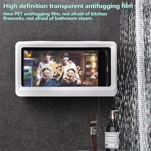 Wall Waterproof Mobile Phone Box Home Self-adhesive Holder Bathroom Touch Screen Phone Shell Shower Sealing Storage Box Holder
