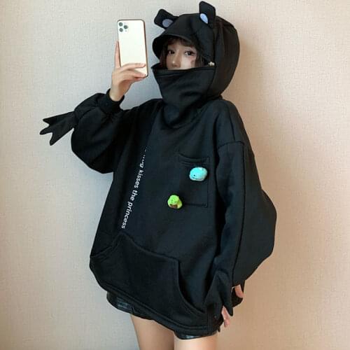 Autumn Japanese Sweet Kawaii Girl Hoodie Preppy Style Harajuku Cute Girl Frog Hat Loose Bag Hip Hoodie Couple Clothing Hoodie 4X