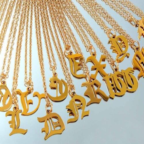 JUST FEEL For Women A-Z Old English Letter Pendant Necklaces Golden Stainless Steel Necklace Personalization Glamour Jewelry