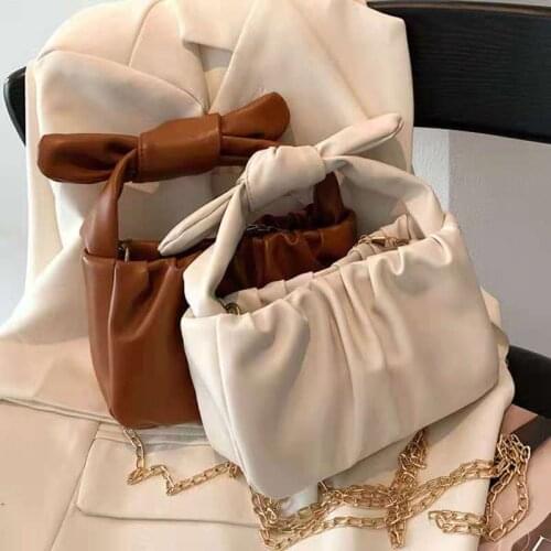Pleated Square Shoulder Bags For Women Solid Color Bow Retro Clouds 2021 Korean New Designer Mini All-Match Cross-Body Bags
