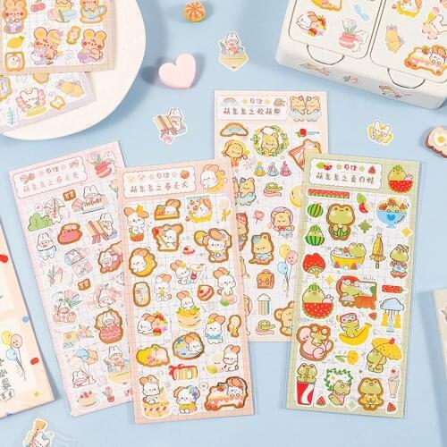 Kawaii Cartoon Animals Sticker Cute PVC Cartoon Stickers Aesthetic Diary Sticker Scrapbook Decoration Stationery Stickers