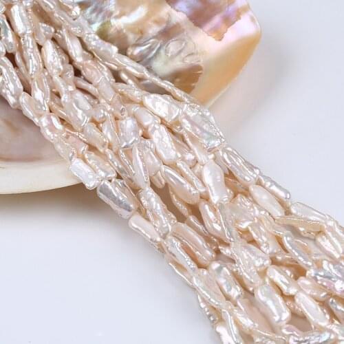 8-9mm Irregular Shape White Beads Straight Hole Natural Freshwater Biwa Pearl Strand For Jewelry Making