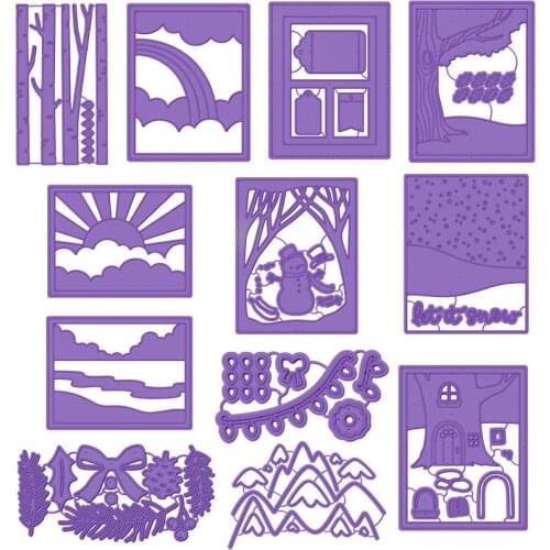 Rectangle Frames Tree Sky Pond Sunshine Treehouse Scenes Phrases Metal Cutting Dies for DIY Scrapbooking Cards Crafts 2019 New