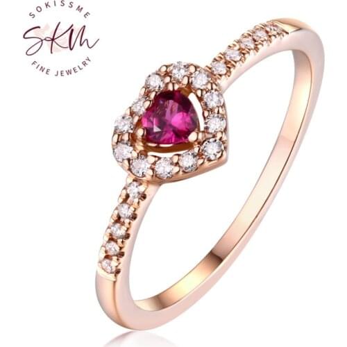 SKM Vintage Halo diamond wedding ring 14K Rose gold Ruby Engagement Ring Heart Rings for women