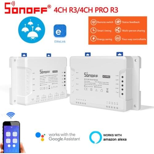 SONOFF 4CH R3/4CH PRO R3 Wifi Light Switch Remote 433 Mhz RF Smart Home Controller 4 Channel Works With Alexa Google Home