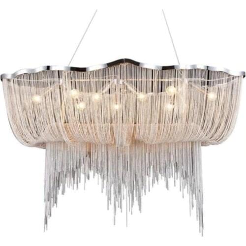 Modern silver aluminum chain chandelier design engineering lamp interior decoration luxury aluminum tassel chain chandelier