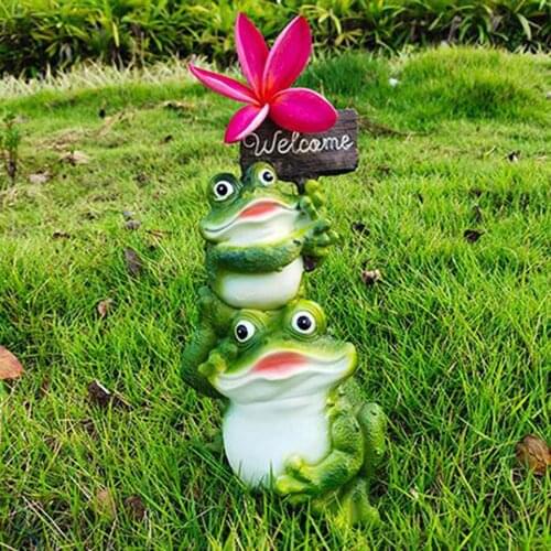 Green Welcome Frog Statues Garden Decor Lawn Pond Yard Ornament Art Figurines Indoor Outdoor Decoration Sculpture