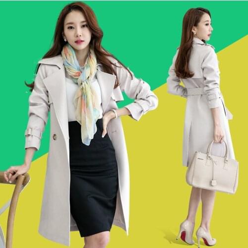 Womens Windbreaker Long Coat Women Trench Femme Spring&Autumn Korean Slim Black Womens Trench Coats Abrigo Mujer KJ395