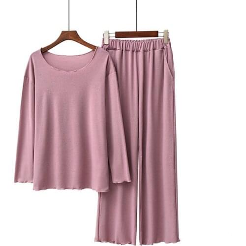 Women Gentle And Elegant O-Neck Sleepwear Set Comfort Cotton 2Pcs Solid Color Pajamas Set Ladies Soft Casual Wear Homewear