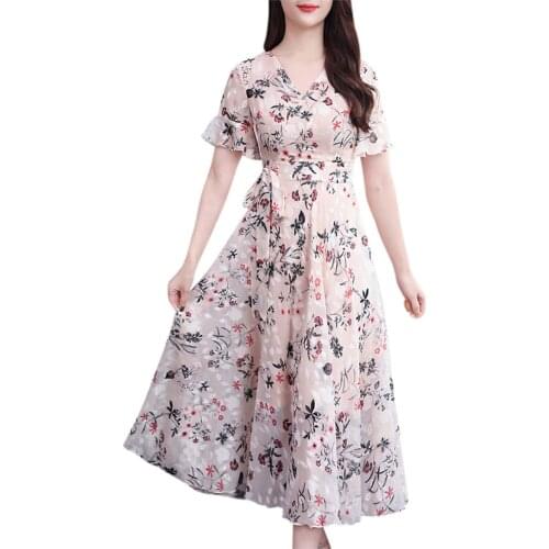 Floral Dresses For Women 2021 Womens Casual Fashion V-neck Floral Print Short Sleeve Beach Dress Vestidos De Mujer Casual
