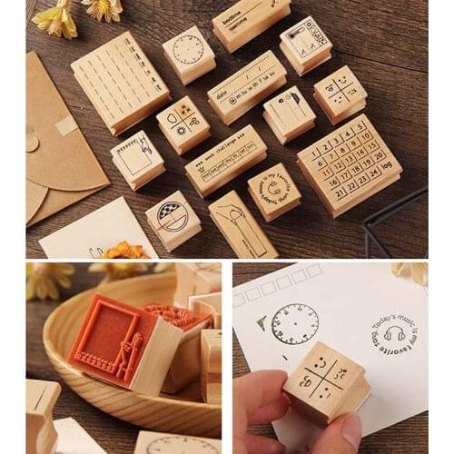 1Set Seal Crafts Natural Color 6 Styles For Gift Wooden Rubber Stamps Home Decoration Journal Supplies DIY Scrapbooking