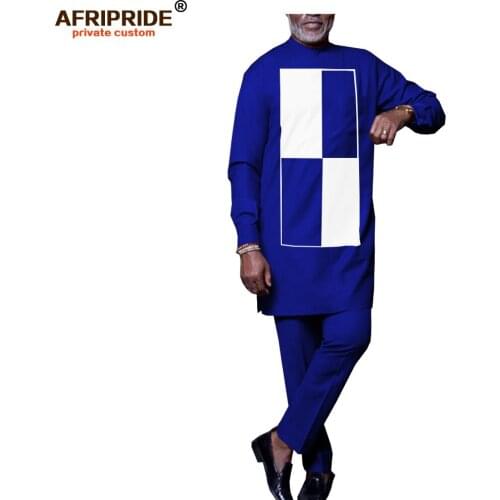 2019 Men`s 2 Piece Traditional Set African Dashiki Outfit Coats+ Ankara Pants Tracksuit Plus Size Outwear AFRIPRIDE A1916036