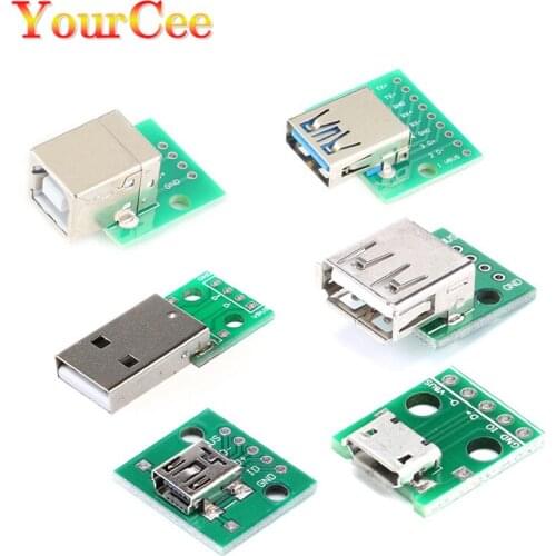 5pcs Micro USB Mini USB A Male USB 2.0 3.0 A Female USB B Connector Interface to 2.54mm DIP PCB Converter Adapter Breakout Board