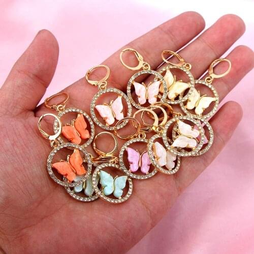Caraquet 2020 Trendy New Butterfly Drop Earring for Women Girls Sequins Acrylic Crystal Circle Earring Personality Party Jewelry