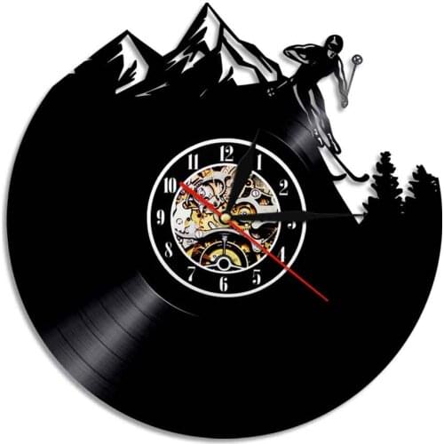 Snowboarding Decorative Wall Clock Winter Extreme Sport Snow Skiing Hanging Watch Vinyl Record Snowboarder Skiing Lover Gift