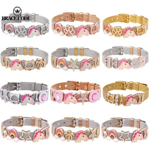 Double color Stainless Steel Mesh Bracelet DIY unicorn Charm For Wmoen men Bracelet Jewelry Birthday Gift Direct shipping