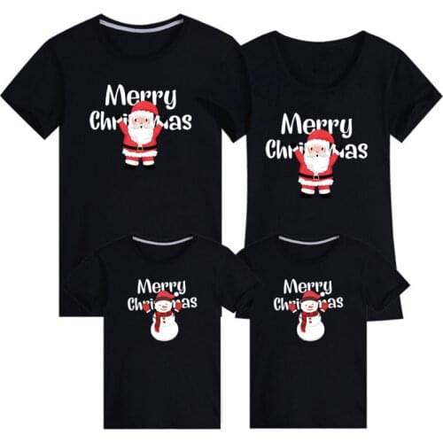 Mom Dad And Me T-shirt Christmas Family Matching T-shirt Cotton Short Sleeve Cartoon Print New Year Girls Boy Mom Dad T-shirt