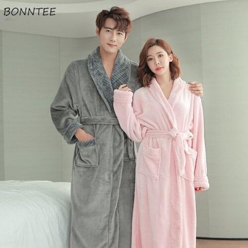 Robes Women Loose Comfortable Solid Mid-calf Winter Home Unisex Simple Stylish Korean Version Leisure Couple Nightclothes Warm