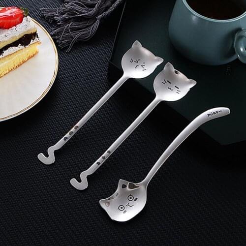 Coffee Spoon Cute Non-stick Stainless Steel Creative Cat Shape Spoon for Kitchen