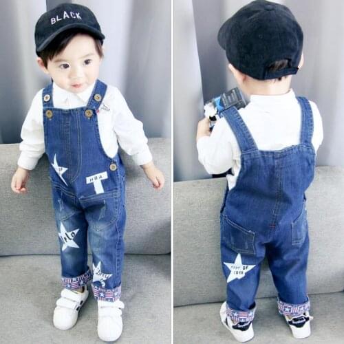 Boys pants infant overalls 1-4 years baby girls clothes boy spring/autumn jeans kids pentagram jumpsuit cotton denim trousers