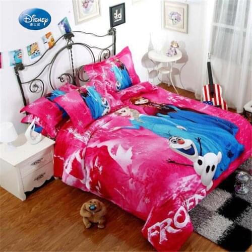 Disney Frozen Elsa Anna Cartoon Print Bedding Set Girl Quilt Cover Summer Red Blue Duvet Quilt Cover Bed Sheet Pillowcase Girl