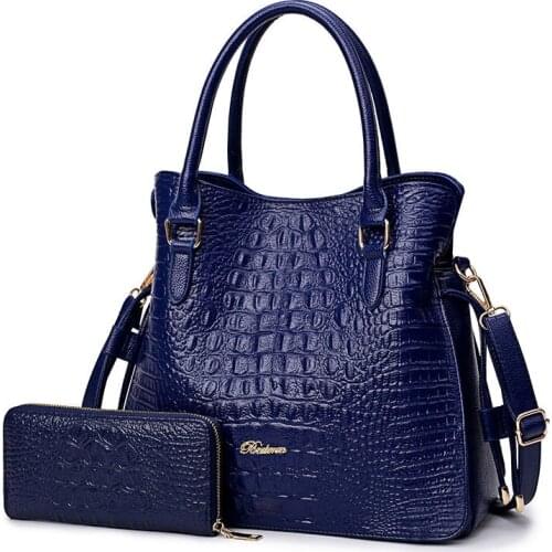 2pcs Women Bags Set Luxury Crocodile Female Handbags PU Leather Shoulder Bags Brand Composite Bags Messenger