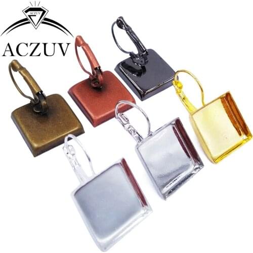 200pcs 16mm 18mm 20mm 25mm Square Cameo Base Cabochon Setting Earwires Leverback Bezel Earring Blank Tray Findings SLB001